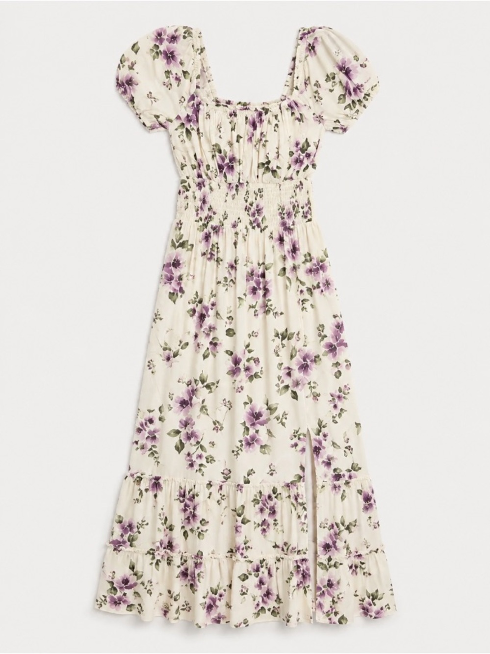 Hollister Saidie Puff-Sleeve Tie-Back Fairycore Midi Dress White Purple Size XL